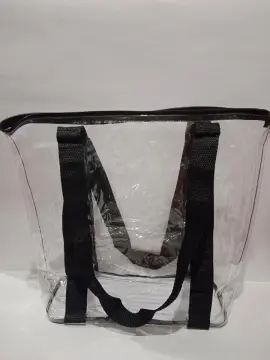 Large Clear Tote Bag with Zipper Closure (Black)