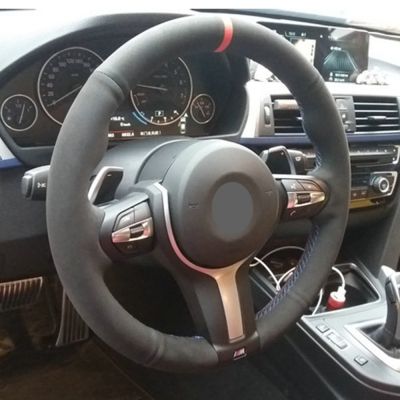 Black Suede Leather Car Steering Wheel Cover For BMW F87 M2 F80 M3 F82 M4 M5 F12 F13 M6 F85 X5 M F86 F33 X6 M F30 M Sport