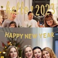 2023 Happy New Year Decoration Gold Rose Gold Paper Banner Family New Year Party Celebration Decoration Accessories Banners Streamers Confetti