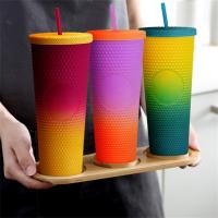 710Ml Summer Cold Water Cup Tumbler With Straw Double Layer Coffee Cup Summer Holiday Cold Water Mug Plastic Durian Coffee Mug