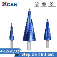 XCAN Stepped Drill Bit 3pcs 4-124-204-32mm Wood Metal Hole Cutter Nano Blue Coated Step Cone Drill Core Drilling Tool