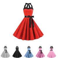 【Ladies shop】 SexyRed Polka Dot2022HepburnHalter50s 60S GothicUpDresses Robes