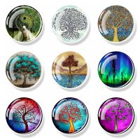 ☋№┋ Tree of Life Fridge Magnet 30MM Yin Yang Glass Cabochon Magnetic Refrigerator Stickers Whiteboard Message Note Holder Home Decor