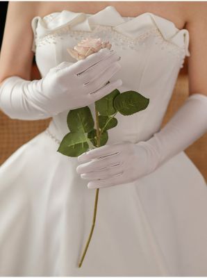 ✒℡ Elegant Long Wedding Bridal Gloves for Women Opera Length Finger Bridesmaid Gloves White Satin guantes de novia para boda