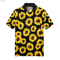 Summer  Cross-border 3d Printing Lapel Short Sleeve Business Sunflower Mens Daily Casual Loose Shirt 2023 new polo shirt