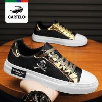 ㍿ Cartelo crocodile mens shoes new trendy all-match flat-bottom outdoor high-end sense skull casual low-top student sneakers