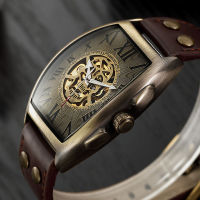 ZZOOI SHENHUA Men Automatic Mechanical Watch Transparent Skeleton Dial Watches Genuine Leather Band Self Winding Men Retro Watch Clock