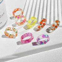 【CW】 Korean Fashion Resin Rings for Teens Transparent Fruits Personality Jewelry Accessories