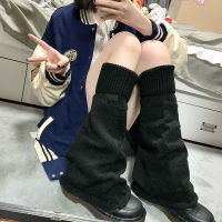 Lolita Women Black Knee Long Socks Boots Cuffs Gothic Knit Solid Leg Warmers Girl Fashion Autumn Winter Warm Loose Stockings Y2k