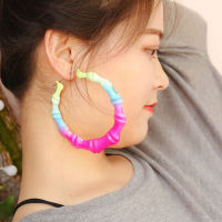 MOFLO New Punk Big Hoop Earrings Pendiente Large Neon Color Bamboo Earrings for Women