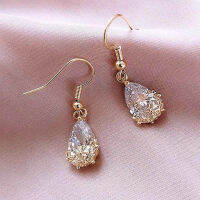 S925 Silver High-End Romantic Water Drop Crystal Earrings All-Matching Graceful Inlaid Zircon Pattern Water Drop Pendant