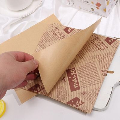 100Pcs Food Wrapping Paper Exquisite Pattern Food Grade Newspaper Themed Cake Wrapping Papers Burger Wrappers Kitchen Supplies