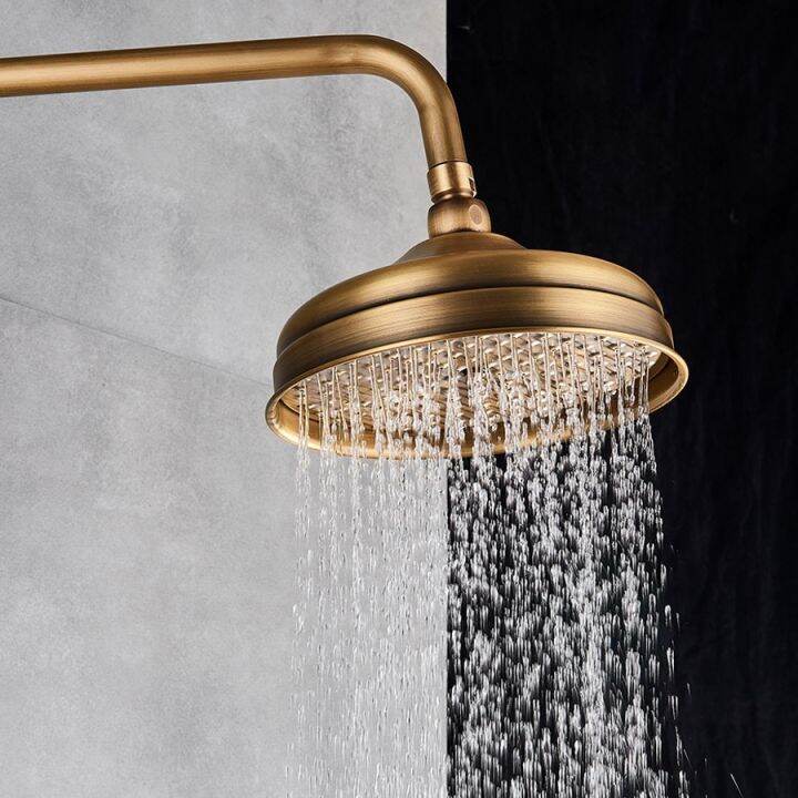 antique-brass-round-8-inch-rainfall-shower-head-amp-extension-pipe-wall-arm-shower-arm-bathroom-accessory-standard-1-2-nsh052-showerheads