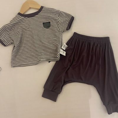 【Ready】🌈 Baby and childrens suits clothes home clothes boys and girls summer clothes summer thin suits tops pants foreign style