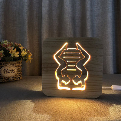 Ladys Style Wooden LED Night Light USB Plug Warm light Bedside Night Lamp Room Atmosphere Table Lamp Night Decoration Lighting