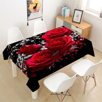 Romantic Red Rose Printed Decorative Tablecloth Picnic Table Rectangular Tablecloth Home Dining Table Coffee Table Ornaments