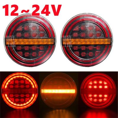 2Pcs 12~24V Truck Trailer Tail Rear Light 4 Inch Round Dynamic Running Turn Signal Lamp For Truck, Trailer, Boat, Bus, Van, Jeep