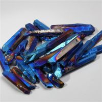 10pcs Blue Titanium Druzy Quartz stick point Chip Beads raw Natural Crystals Quartz pendants necklace loose Beads for jewelry