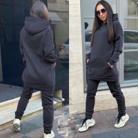 Womens Tracksuit Long Hoodies Joggers Set 2021 Winter Warm Pocket Sweatshirt Trouser Fleece-lined Suit Female Two Pieces Set