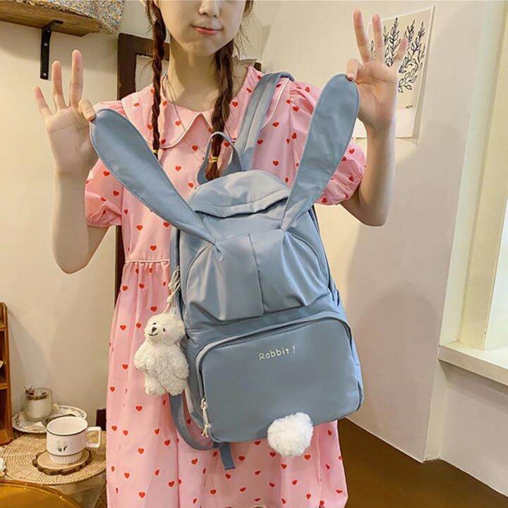 rabbit-ears-girl-backpack-large-capacity-lightweight-waterproof-travel-backpack-business-computer-bag-leisure-simple-schoolbag