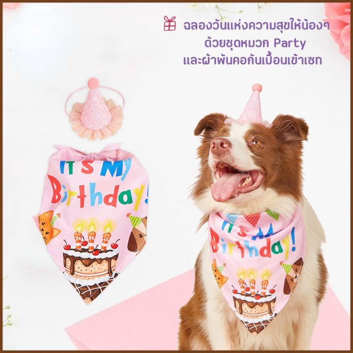 bhq-pet-ครบเซ็ทเสื้อผ้าสัตว์เลี้ยง-ชุดวันเกิดหมา-ชุดวันเกิดแมว-ปลอกคอผ้ากันเปื้อน-หมวกวันเกิด-เซตวันเกิดน้องหมาน้องแมว