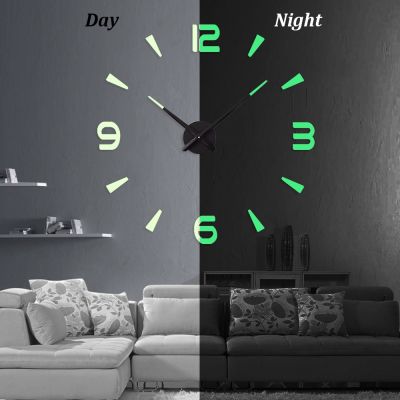 {24อุปกรณ์เสริมบ้าน} อะคริลิค DIY ชุดนาฬิกาติดผนังติดผนังขนาดใหญ่เงียบ3D สติ๊กเกอร์กระจกการออกแบบที่ทันสมัยสำหรับห้องนั่งเล่น