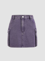 Cider Denim Mid Waist Cargo Mini Skirt