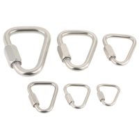 （AT）6ขนาดสแตนเลสสตีลพวงกุญแจ Quick Link Locking Carabiner HangingBuckle สำหรับ Outdoor Camping Hiking