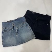 ▤ஐ◘ Hakama retro Hong Kong style lapel denim skirt female 2023 spring and summer new skirt pants small hot girl high waist short