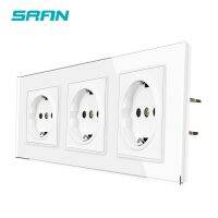 ☾ SRAN 3 frame eu Electrical socketscrystal tempered glass panel 224x82mm With Iron Plate And Iron Claws 16A wall socket