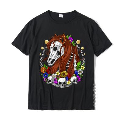 Horse Skull Psychedelic Floral Hippie Gothic Forest Flowers Cotton Tops Shirts For Men Design Top T-Shirts Summer Wholesale