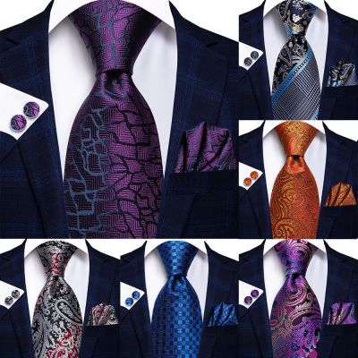 Hi-Tie Designer Elegant Mens Ties Gentlemen Pueple Novelty Luxury Brand Ties For Men 2023 New Business Necktie Handky Cufflinks Cable Management
