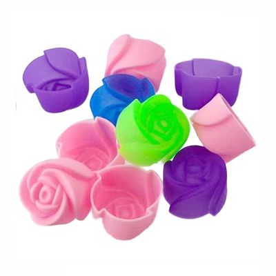 10pcs Cake Baking Mold Chocolate Jelly Maker Mould Silicone Rose Muffin Cookie Cup (Random Colors)