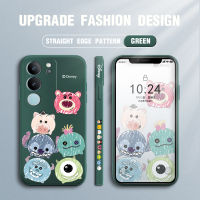 เคสโทรศัพท์สำหรับ Vivo V29 5G เคสโทรศัพท์ดีไซน์ลายการ์ตูนปักครอสติชรูปขอบสี่เหลี่ยมปลอกซิลิโคนของเหลวเคสกล้องคลุมทั้งหมด