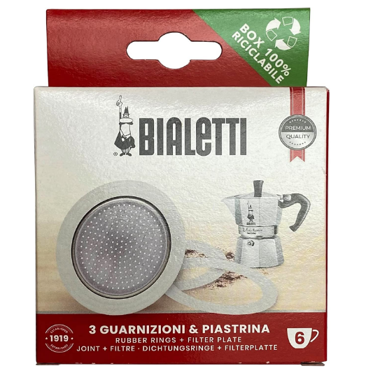 Bialetti 3 Replacement Seals and 1 Filter for 6 Cup Moka Express