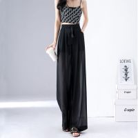 COD DSFERTGERRYYY JK Black Mesh Pants Womens Summer 2022 New Popular Chiffon Wide-Leg Pants Slim High Waist Drooping Design Sense Niche