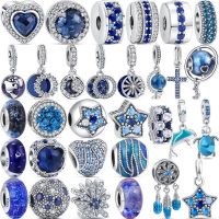 2023 New Blue Series Fit Original Pandora Charms Bracelets DIY Women Jewelry Sky Star Snowflake Sparkling Love 925 Silver Beads