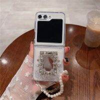 เคสกำไลข้อมือแฟชั่นลายเพชรทรายไหลสำหรับ Samsung Z ฝาพับ3 4 5 Flip3 Flip4 Flip5 ZFlip5ฝาครอบกันกระแทก