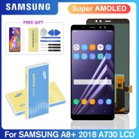 Samsung Galaxy A8 AMOLED ขนาด6.0 "+ 2018 A8 Plus การเปลี่ยนชิ้นส่วนจอสัมผัสแอลซีดีของเครื่องแปลงดิจิทัล