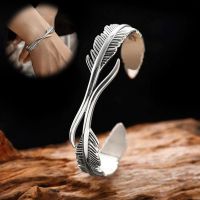 COD DSFDSFEEEE Open Adjustable Tibetan Silver Bangle Feather Shape Cuff Bracelet for Men Women Classic Jewelry Gift Accessories Bangles