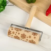 Christmas Embossing Wood Rolling Pin Embossing Cake Dough Roller DIY Kitchen Baking Tool for Household Baking Accessories