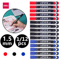 Deli ปากกาเมจิก ปากกามาร์กเกอร์ (จำนวน 1/12 ด้าม) ปากกาเคมี ปากกาหมึกสามสี ปากกา ดำ น้ำเงิน เเดง ขนาด 1.5มม Maker Pen