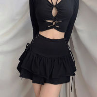 Streetwear Mall Goth Skirt Women Harajuku Y2k E-girl High Waist Bandage Mini Skirt Dark Gothic Punk Club Wear