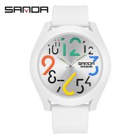 SANDA New Men Watch Silicone Strap Waterproof Watch Creative Simple Girls Watch 2023 New Fashion White Casual Quartz Clock 9021