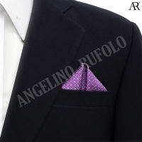 ANGELINO RUFOLO Pocket Square(ผ้าเช็ดหน้าสูท) ผ้าไหมทออิตาลี่คุณภาพเยี่ยม ดีไซน์  Line สีม่วงเปลือกมังคุด/น้ำเงิน