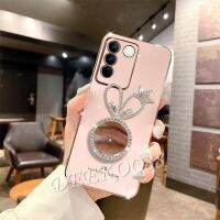 เคสนิ่มใหม่สำหรับ VIVO Y02A Y78 Y36 Y27 5G 4G 2023เคสสมาร์ทโฟนน่ารักมาพร้อมกรอบด้านหลังเคสมือจับสำหรับโทรศัพท์มือถือขาตั้งกระจกพลอยเทียม3D