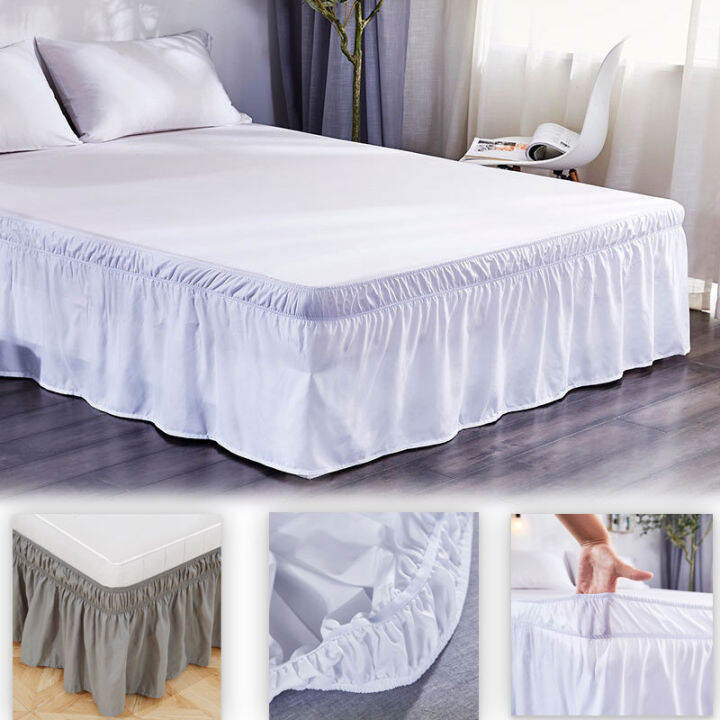 Solid Pure Colored Bed Skirt Elastic Band Ruffle Valance Drop Bed Skirt