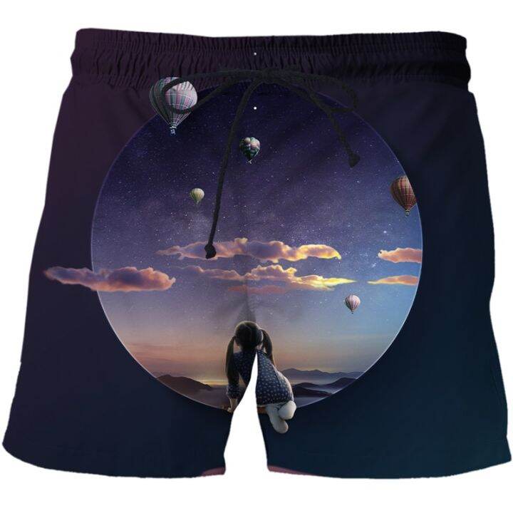 new-night-view-summer-men-beach-funny-casual-swim-shorts-moon-printed-mens-shorts-male-3d-fashion-street-shorts-men-clothing