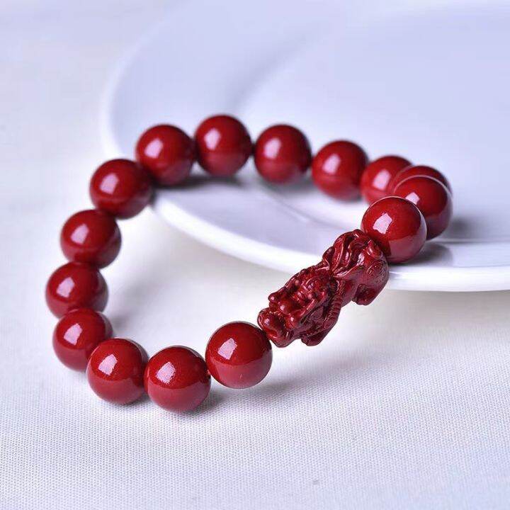 Natural cinnabar bracelet with One PIXIU carved purple gold sand ...