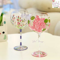 Violet Flamingo: Fancy Wine Glass  แก้วไวน์ลายดอกไม้ มี 2 ลายนะค้า สีม่วงกับสีชมพู